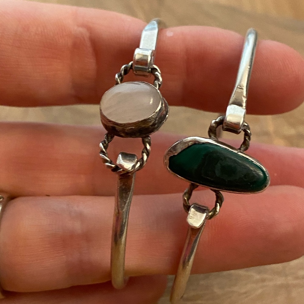 Two Vintage Silver Gemstone Bangle Bracelets - image 1